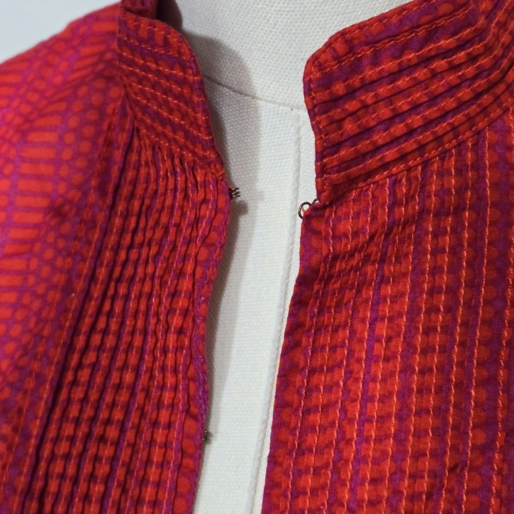 Tory Burch Dress Womens 2 Red Geometric Print Tunic Split Neck Waist Tie Boho‎